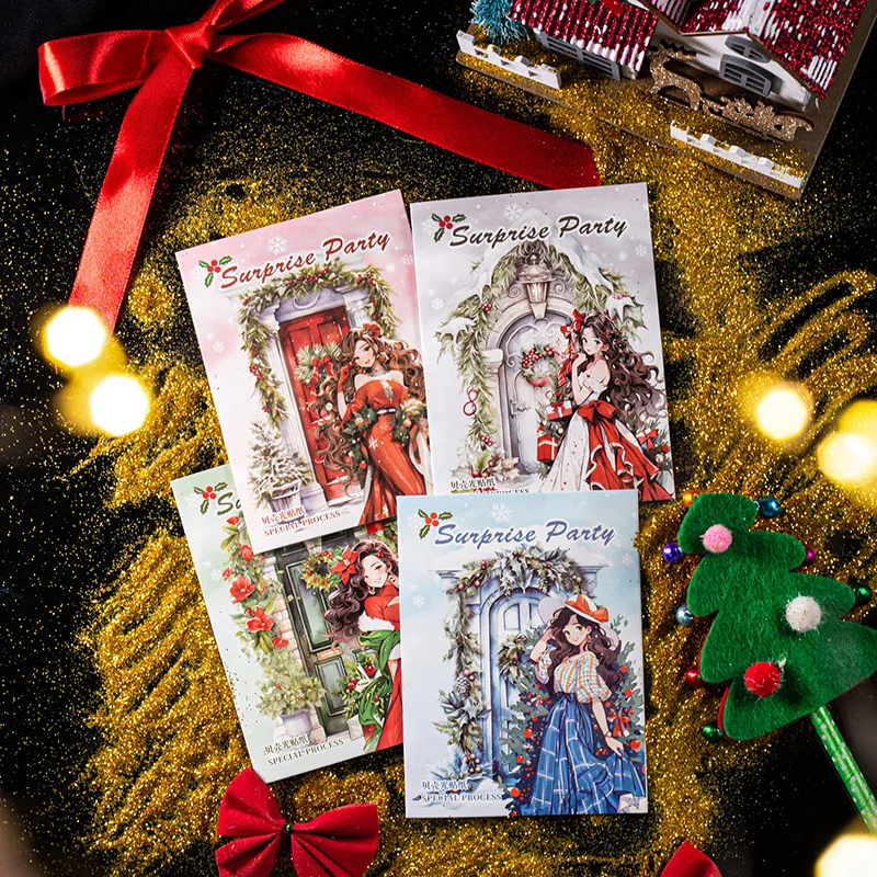 15 stickers per pack surprise party series Christmas hand account character doors and windows shell light stickers 4 styles