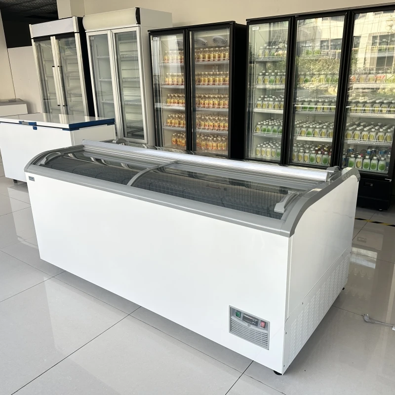 Kenkuhl 1000L double sides sliding curved commercial chest glass top deep ice cream freezer commercial