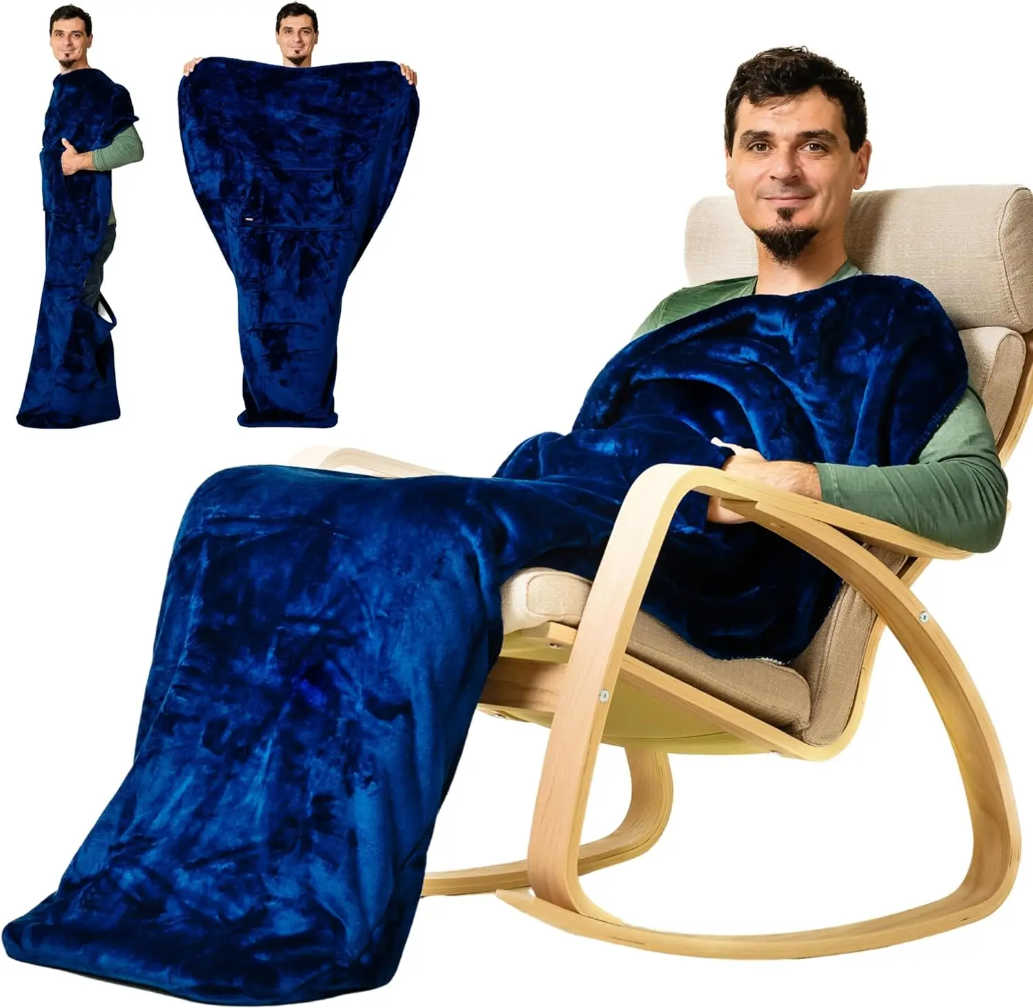 Lightweight Foot Pocket flannel fleece sherpa Blanket with Marsupial Pocket throw blanket TV Lap knee Blanket