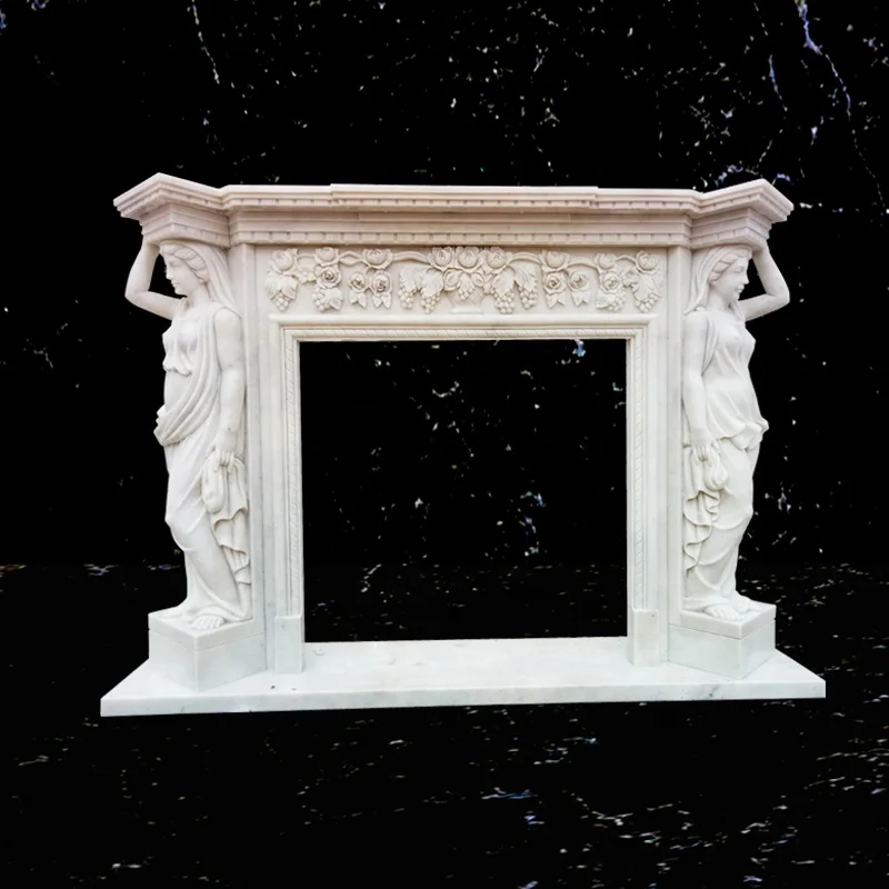 Antique Chinese Freestanding Marble Stone Arched Classic Fireplaces Mantels Surround Frame Mantles