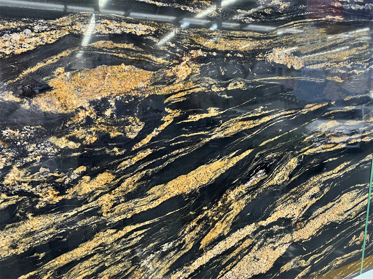 Luxury Brazil Black Juparana New Magma Gold Granite Slab For Interior Kitchen Countertop