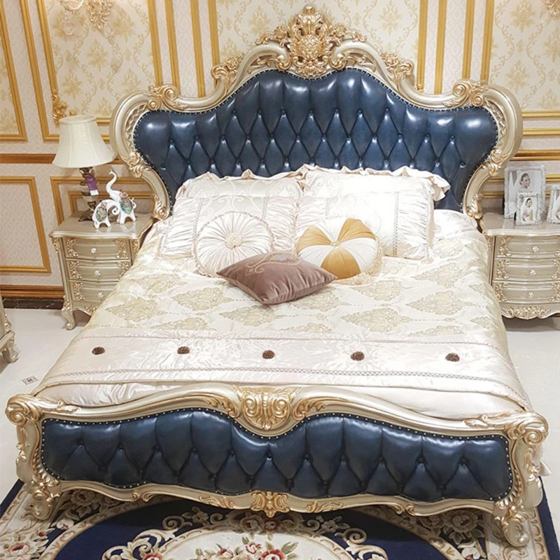 Hot selling royal luxurious king beds set Classic luxury queen size bed with high quality leather and solid wood