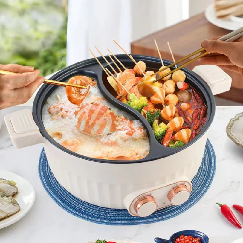 Hot Pot Electric Non-Stick Pan Mini Portable for Steak Egg Fried Rice Ramen Oatmeal Soup with Power Adjustment