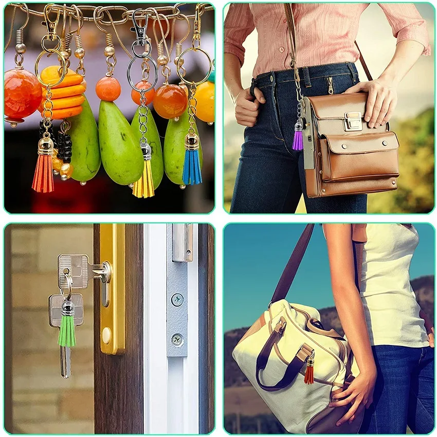 DIY 38mm Gold Sliver Suede Faux Leather Tassel For Keychain Cellphone Straps Jewelry Pendant Charms Finding