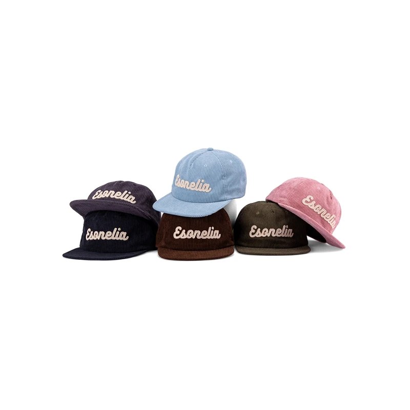 Wholesale customize unisex 2D 3D embroidery logo unstructured corduroy vintage 5 panel snapback hat