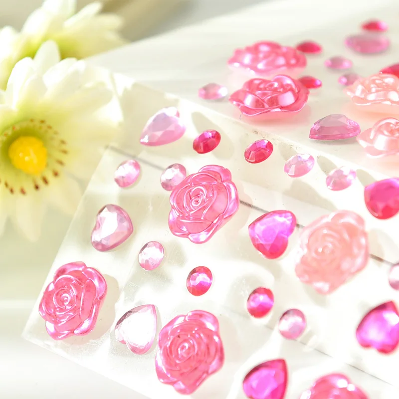 DIY Crystal gemstone sticker Diamond rhinestone heart flower sticker for decoration scrapbook