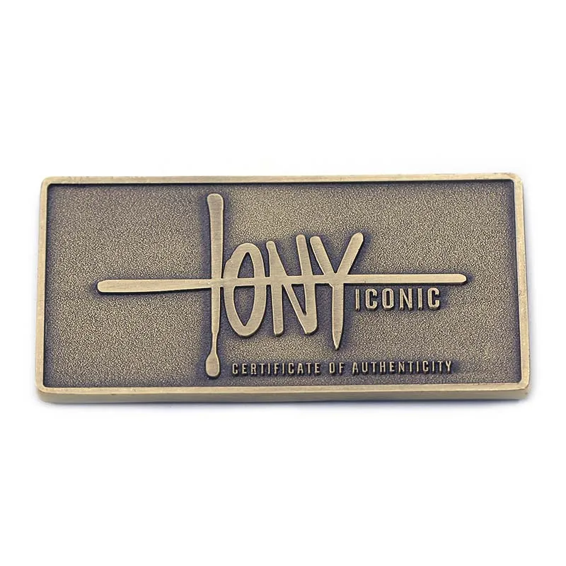 Germany brand 2D logo letter engraved antique bronze custom metal logo labels