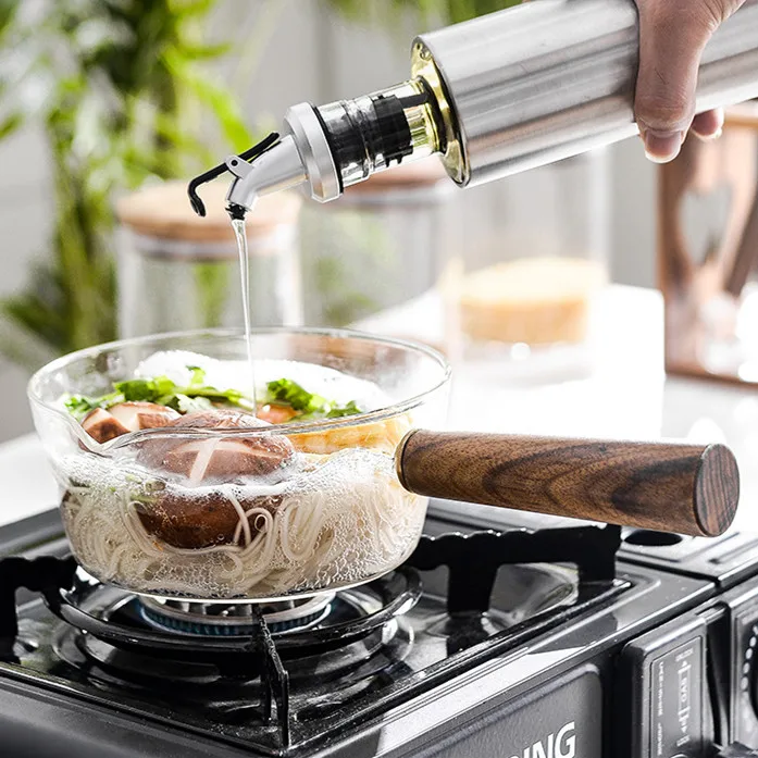 Glass Milk Pot Cooking Soup Pan Small Saucepan With Wooden Handle Home Kitchen Cookware Glass Pot