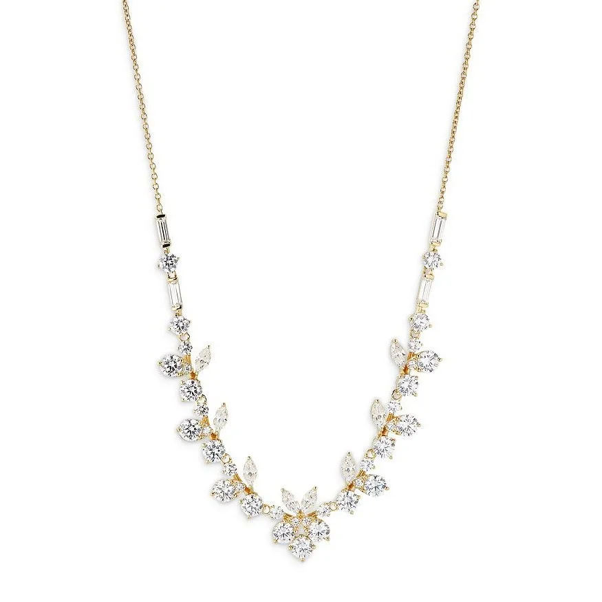 Fashion Stainless Steel Gold Plated Diamond Crystal Flower Pearl Chains Pendant Charm Choker Lariat Necklaces Jewelry Women Girl