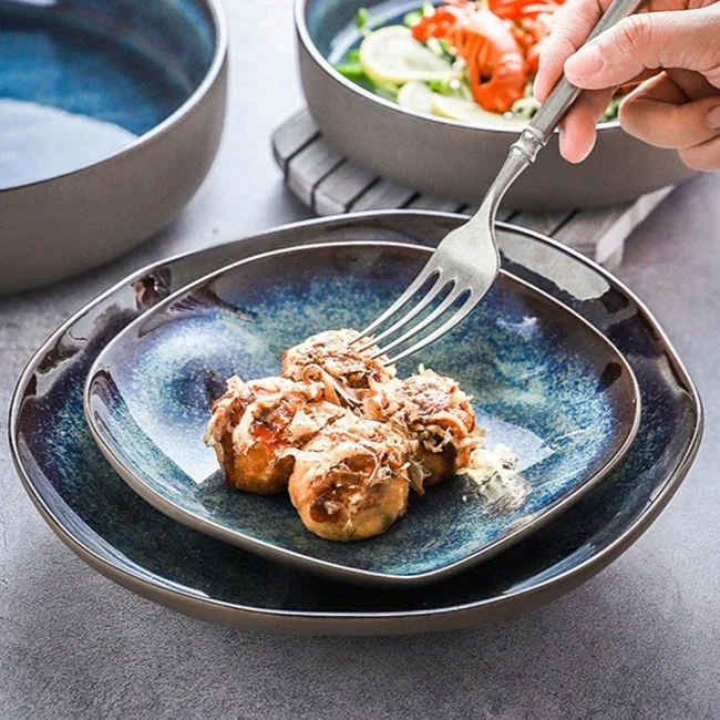 2024 INS Stoneware Chinaware Ceramic Plates Shallow Salad Dishes For Theme Restaurant & Hotel Stackable Irregular Plates Ceramic