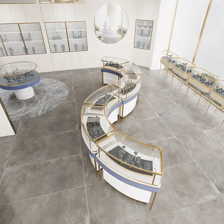 M2 Display Luxury Gold Store Interior Design Glass Curved Showcase Watch  Shop Design Jewelry Kiosk Jewelry Display Showcase