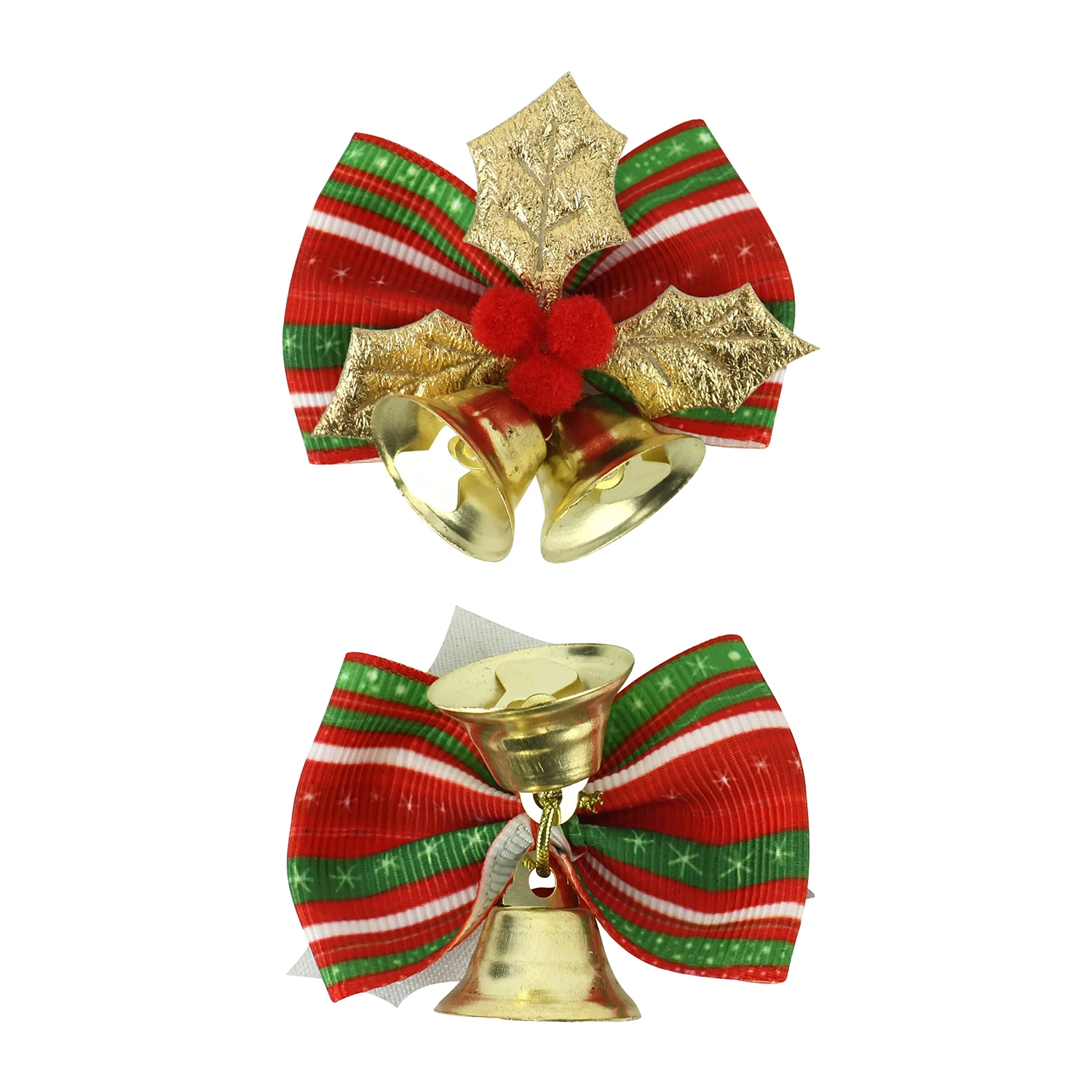 Wholesale Home DIY Crafts Christmas Tree Ornament Hanging Wreath Wrapping Decoration Ribbon Gift Bows With Jingle Bell Pendant