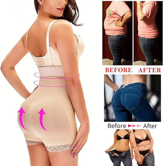 Open Bust Lace Trim Buckle Front Slip Shapewear Panties Tummy Control Adjustable Slimmer Body Shape Underwear