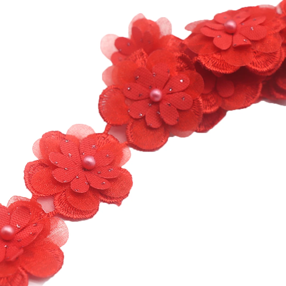 4.5cm Width Pearl Flower Beaded Embroidery DIY Accessories Sewing Material Just a trim Bride Lace Trim Fabrics For Dresses
