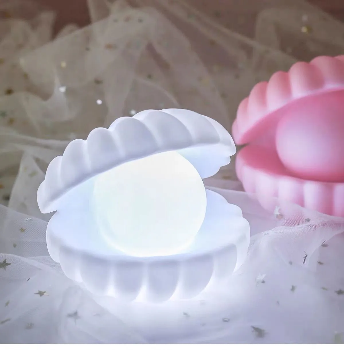 Custom Mermaidcore Led Rgb Color Pearl Clam Shell Table Lamp Night Light for Livingroom Bedroom