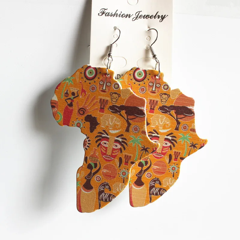 Wholesales fashion drop painted Africa wooden drop african map earings for women