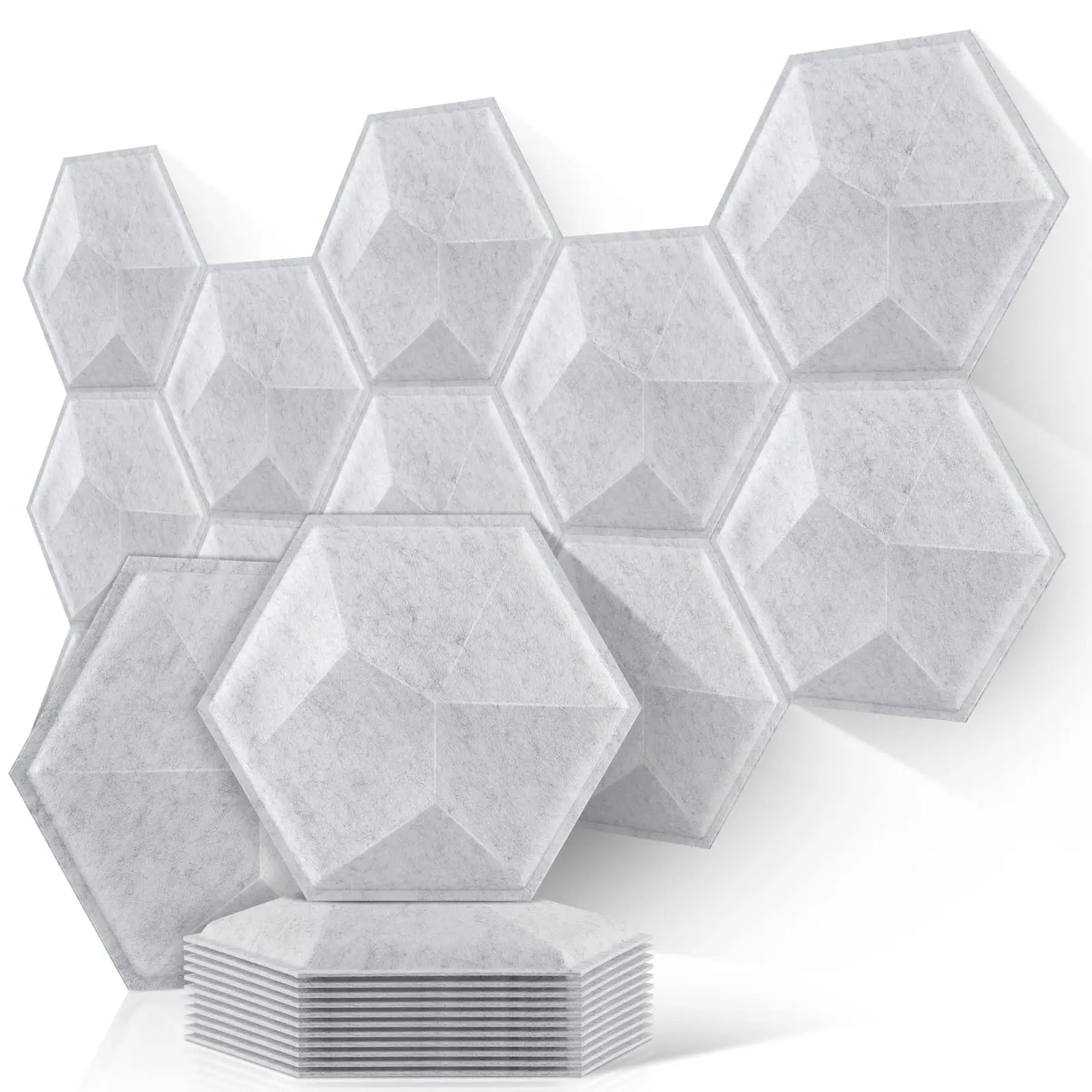 White color hexagon shape office wall decoration 3d art acoustic wall panel for sound absorption