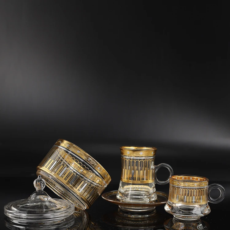 Wholesale 20pcs New Decorative Customized Coffee & Tea sets Glass TeaCup sets with sugar pot and arabic coffee cup