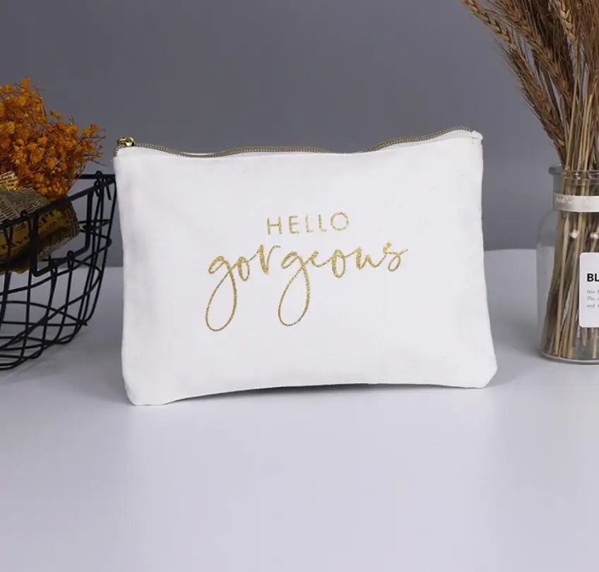 Customized Small Eco Friendly Custom Cotton Pouch Make Up Bags Plain White Cotton Canvas Zipper Makeup Cosmetic Bag With Logo