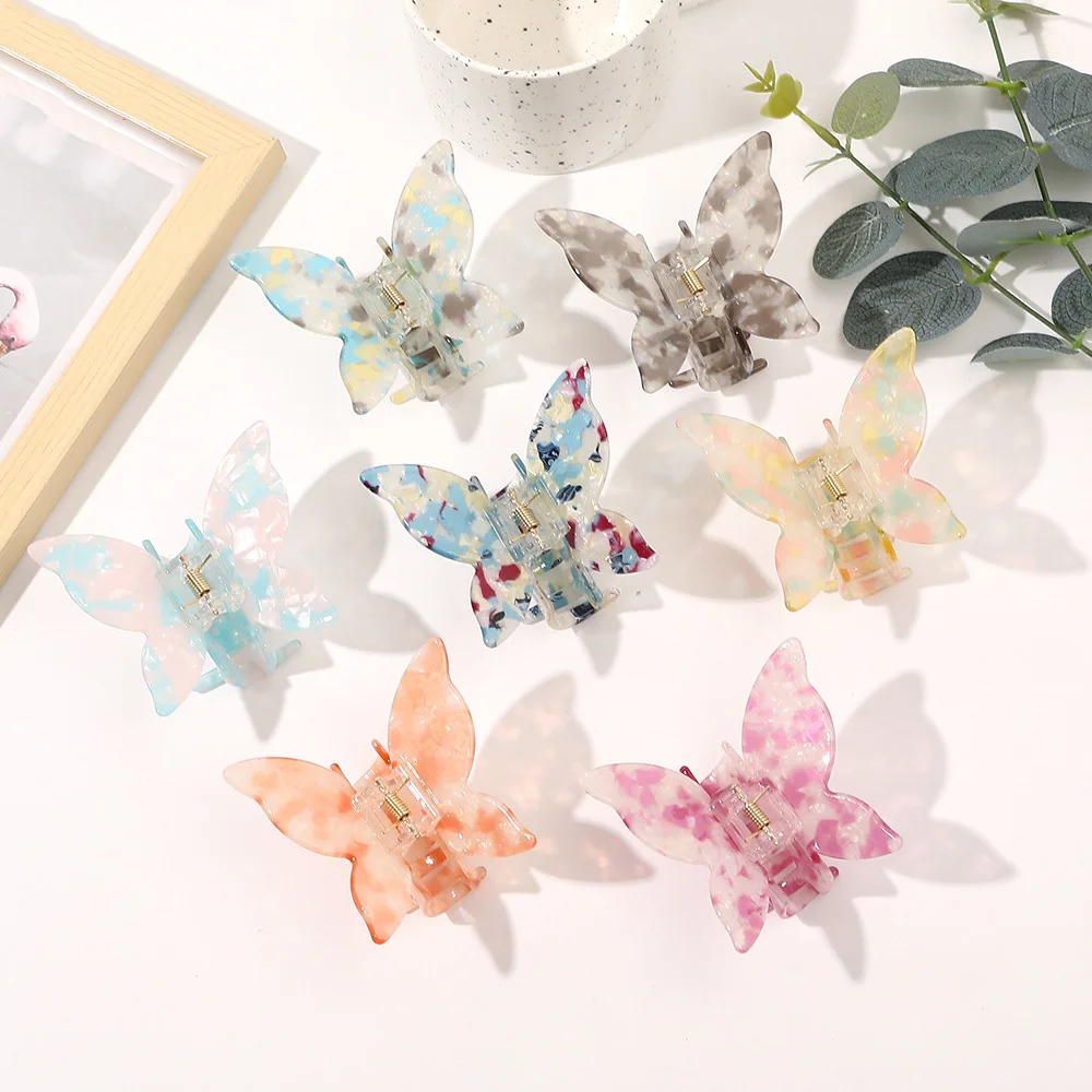 7.5cm Colorful Butterfly Hair Clip Claws Large Imitating Acetate Hair Claw Wholesale PVC Accessories New