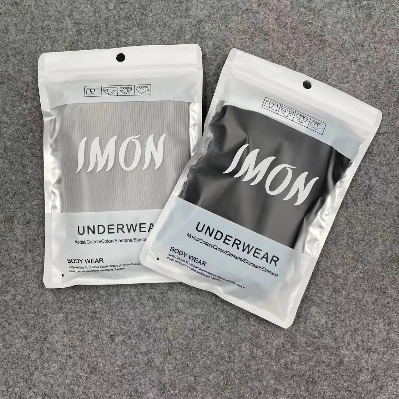 Low MOQ Custom Printed Front Clear Window Matte White Stand Up Clothing Underwear Socks Packaging Ziplock Bags