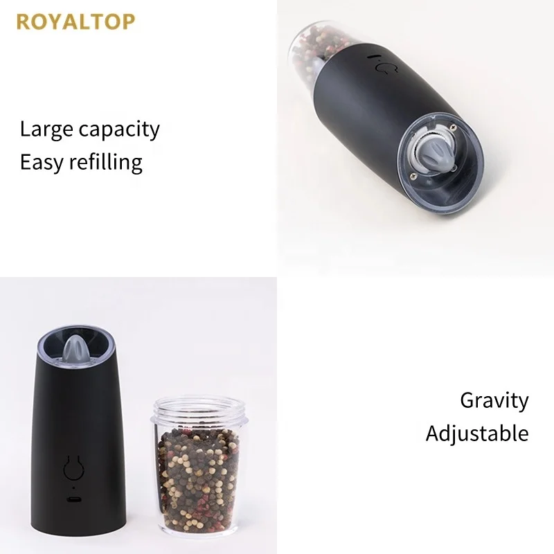 One-hand Auto Mill Spice & Herb Grinding Tool Gravity Salt & Pepper Electric Grinder Set with USB rechargeable