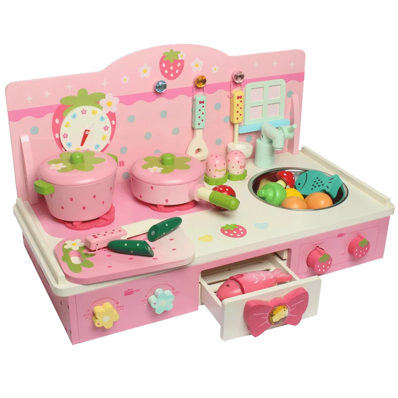 Wooden Simulation Play House Children Kitchen Toy Kitchenware Set Cut Cooking Stove Birthday Gift Baby Wood 20pcs/box L/C,T/T