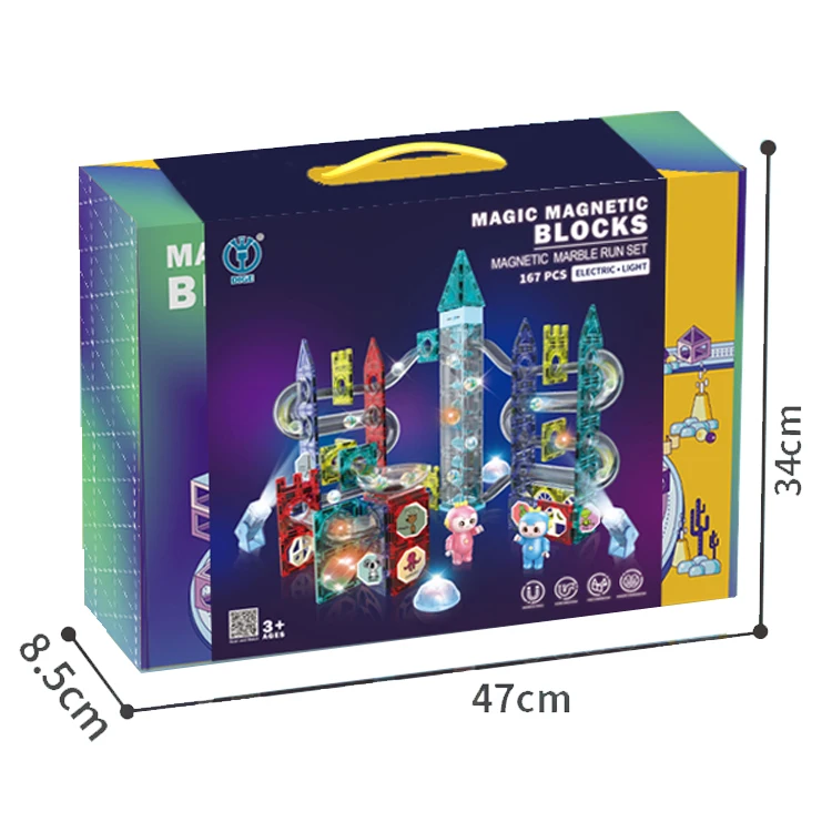 167 PCS Large Particle Magnetic Building Block Toy Electric Light Race Run Ball Marble Track Construction Set DIY Magic Blocks