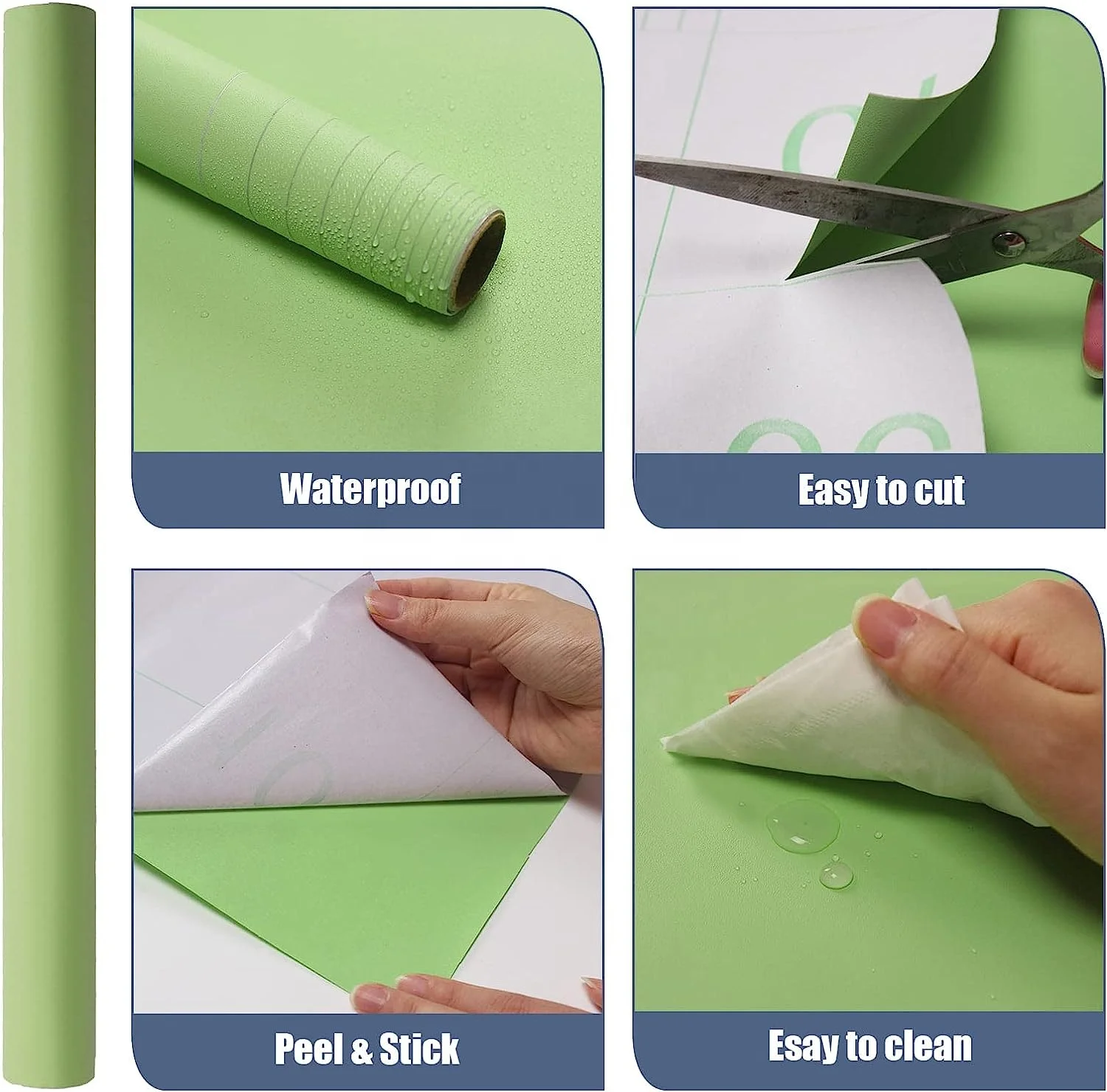 Nature wallpaper thickened PVC wallpaper self-adhesive solid color green color wallpaper wall decorations for home