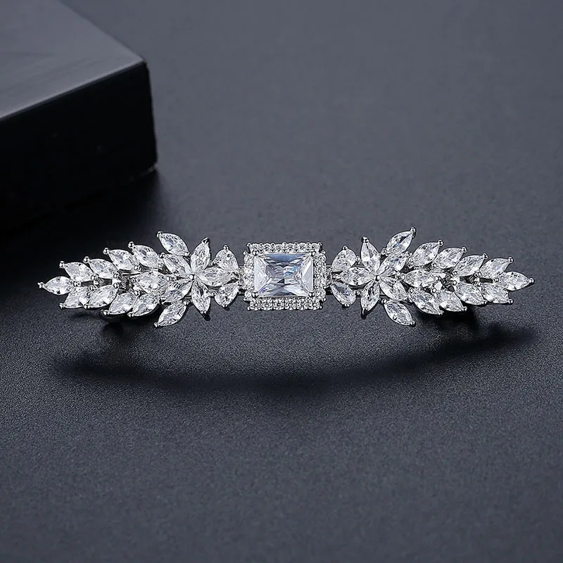 SLBRIDAL Luxury Trendy Prong Setting Cubic Zircon Women Hair Clip Barrettes Girls Bobby Pins Hairgrips Jewelry Hair Accessories
