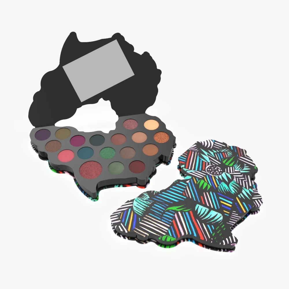 Private Label Wholesale OEM ODM Shimmer Matte Glitter Make Up Palette Map Shape African colourful Dark Tone Eyeshadow Palette