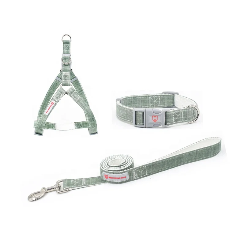 Eco-friendly Bamboo Fiber dog collar soft Cotton Padded pet leash harness set