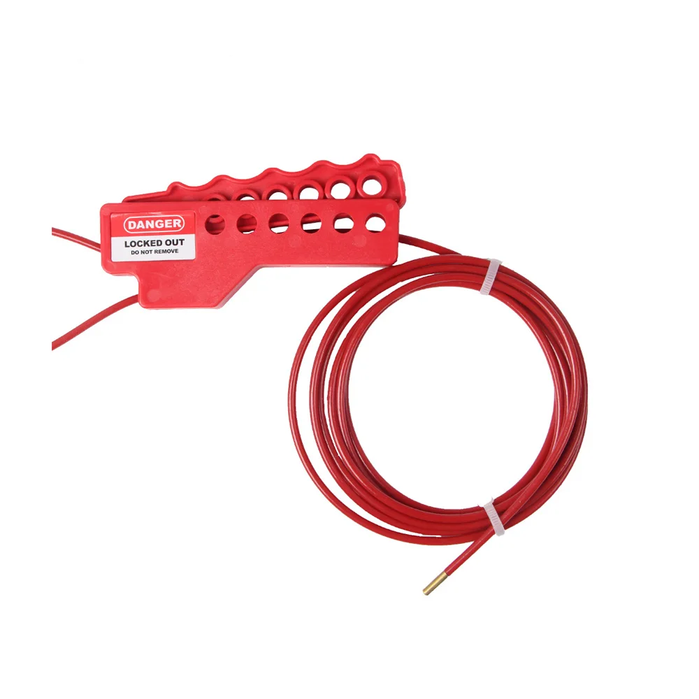 Adjustable Steel Economic Industrial Valve Wire Cable Lockout device with 3.8 mm Insulated Red Cable