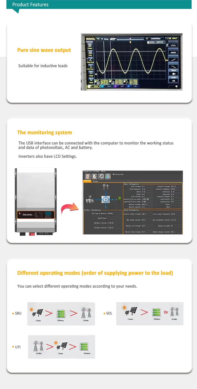 110V to 220V Solar Inverter with Power 10kw Solar Hybrid Inverter Lifepo4 Battery bms Wholesale Price Inverter For Solar Panel