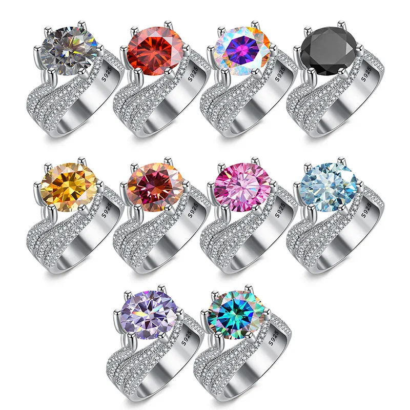 5CT carat Moissanite blue green yellow red colorful Diamond Wedding Ring for Women 925 Silver Moissanite Luxury Jewelry