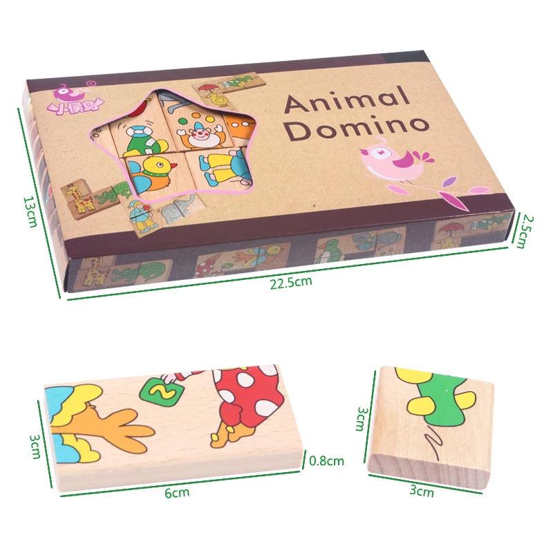 High quality Factory direct wooden animal dominos coloring eco-friendly wooden blocks educational games for kids