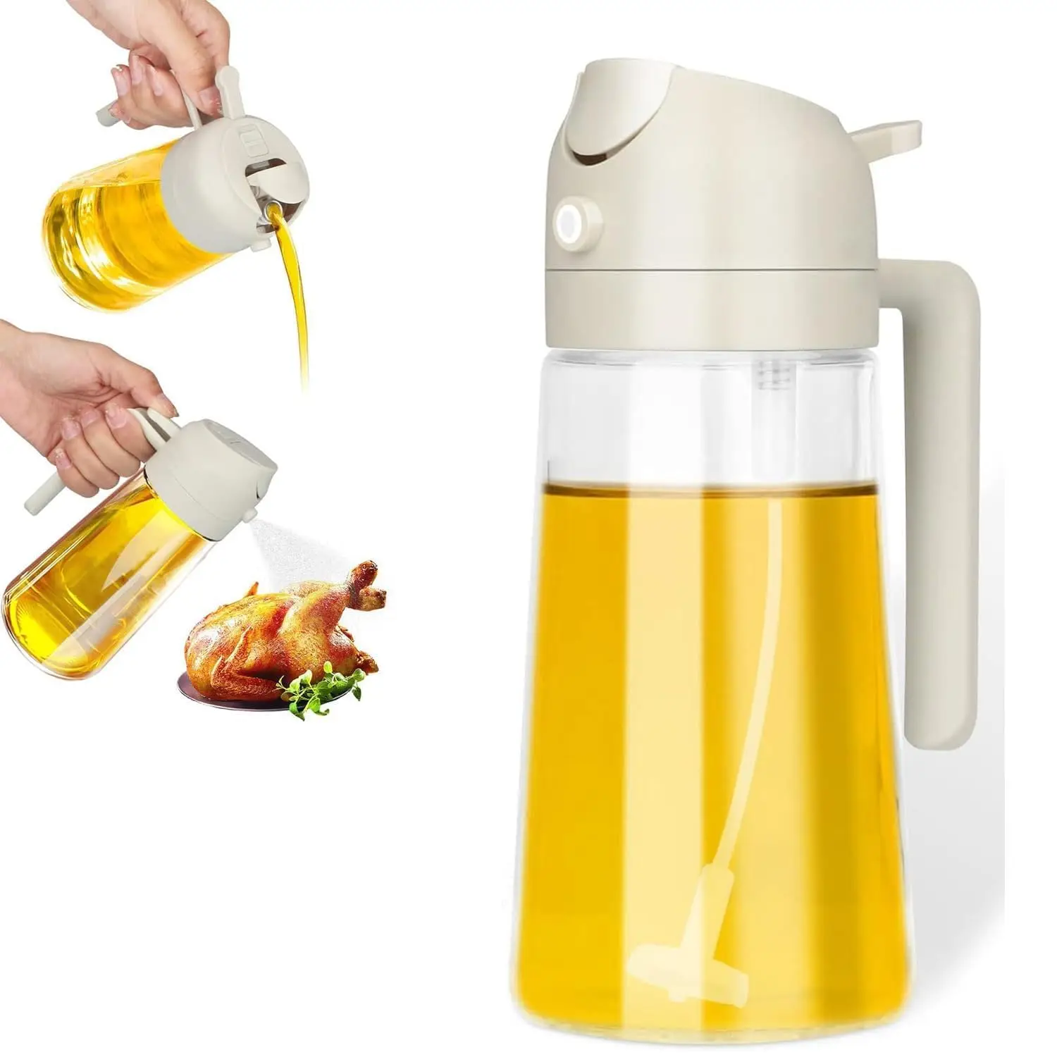 Household Kitchen  2 in 1 glass Olive Oil Sprayer bottle with pouring spout