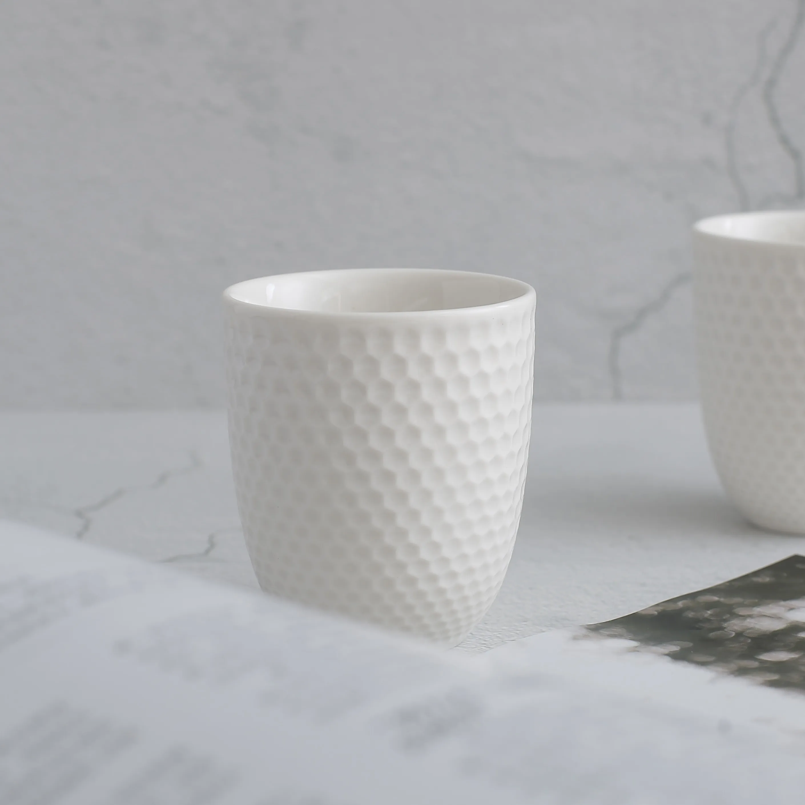 OEM Ball Grid Fine Custom Logo Cups White Porcelain Tea Cup Mug Without Handle