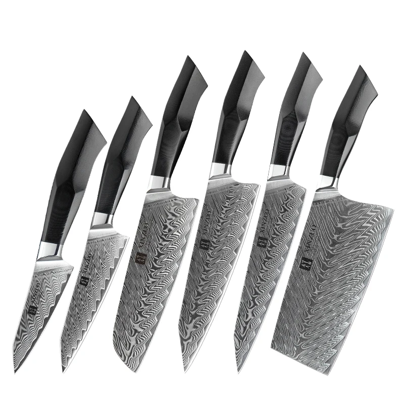 6 Pcs Chef Knife Set Professional Kitchen Damascus Steel 67 Layers Damascus Steel G10 Handle Knives