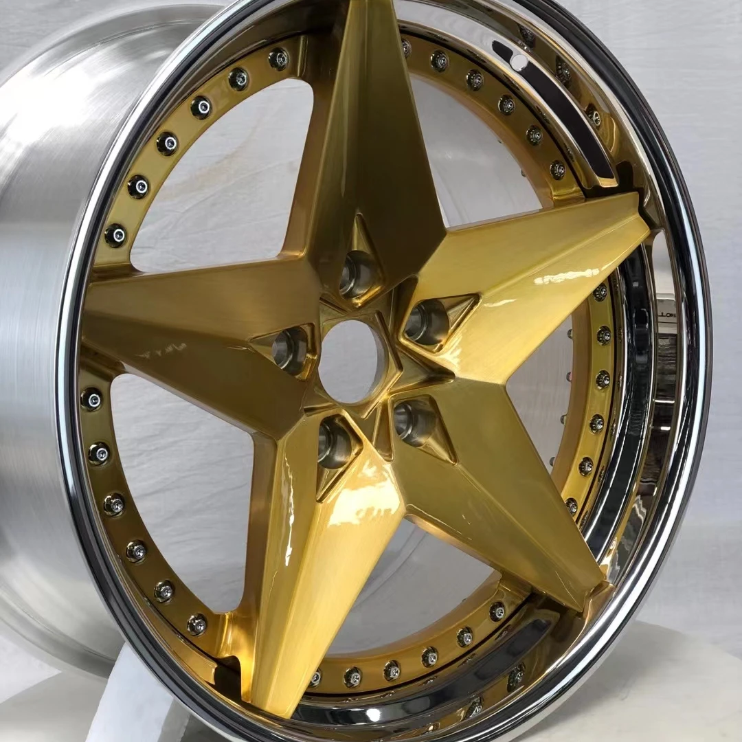 Customized 2 piece Forged rims disc with polished lip and chrome face  Concave deep lips  5*112 5*114.3 5*120