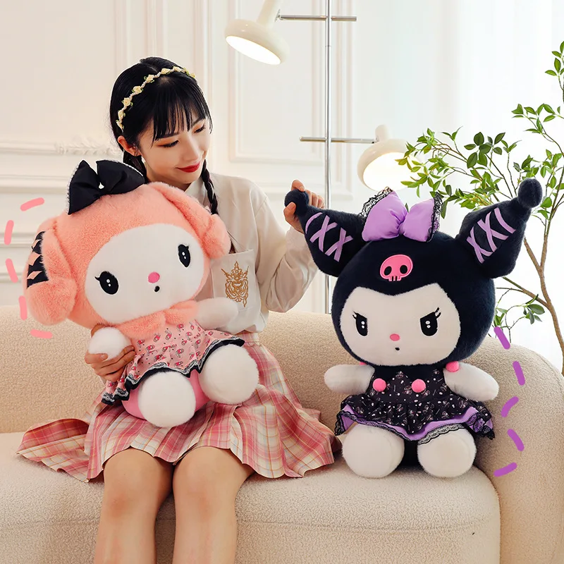 Aolan 55cm dark Kuromi Plush Toy Kawaii My Melody Banquet Cute Skirt Plushies Soft Stuffed Doll Pillow Kid Girls Birthday Gift