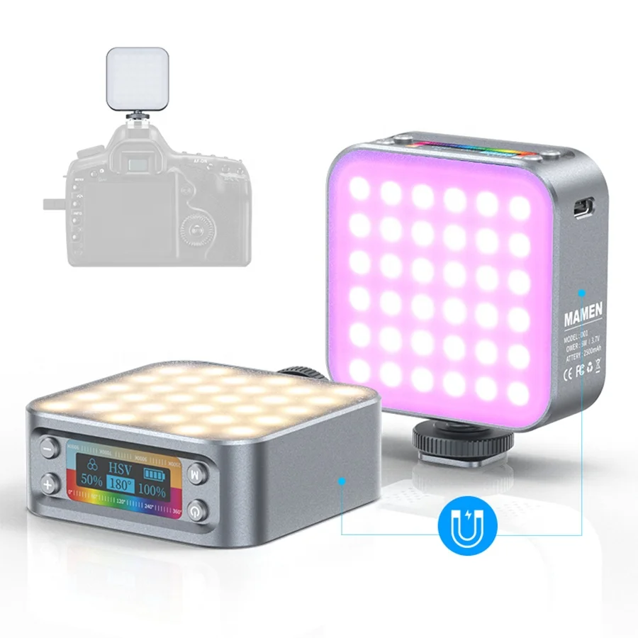MAMEN Mini Portable 60 Bi Color 36 Rgb Magnetic Led Light Full Color Rgb Photography Light Kit Professional Audio Video Lighting