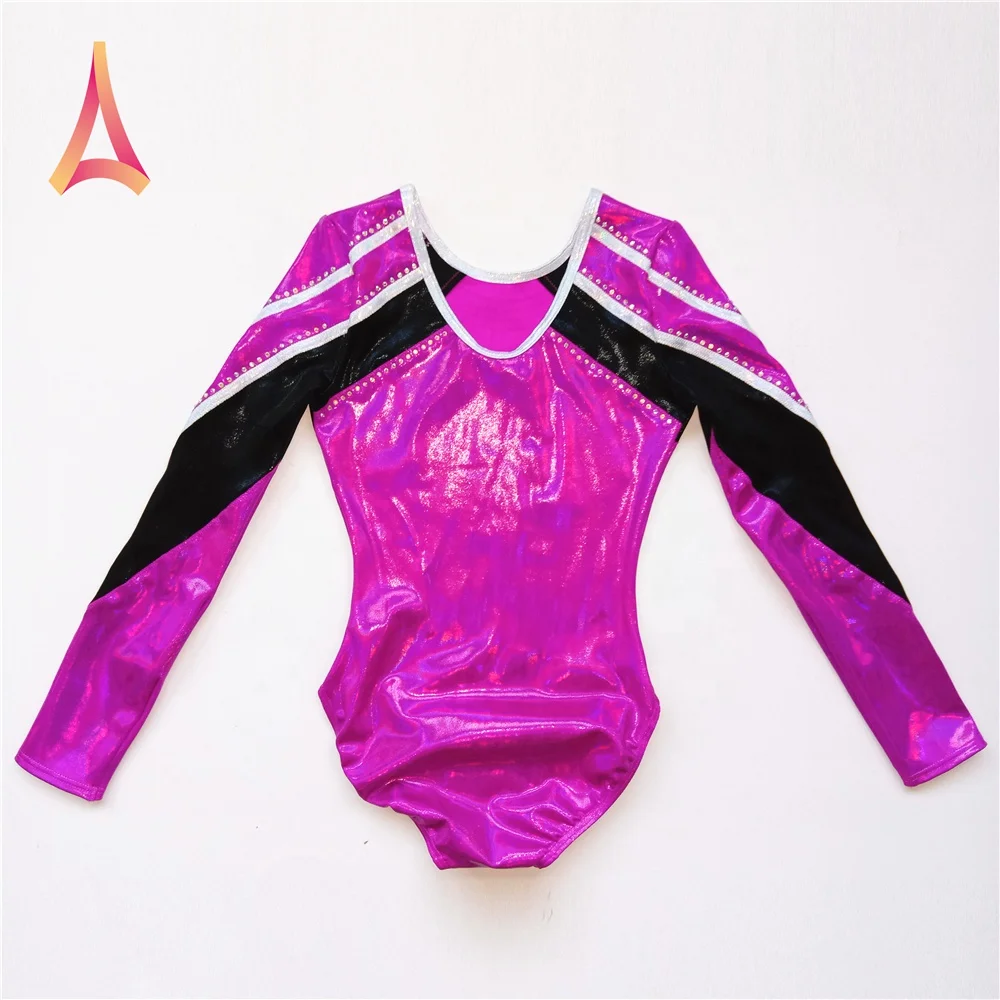 Eye-catching Dark Magenta pink Long Sleeve Children Gymnastics Leotard