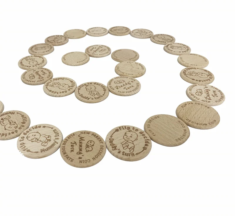 2 Pcs Funny Pregnancy First Time Moms Baby Decision Challenge Coin Set wood new parent decision coin flips wood coin flips