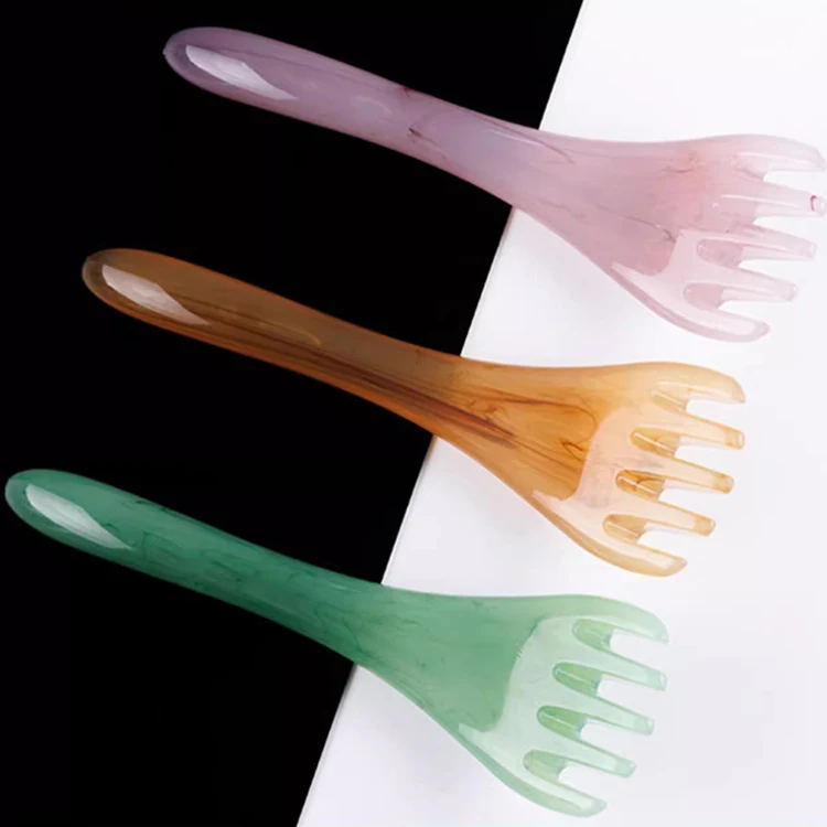 Wholesale Handheld Head Caring Therapy Resin Scalp and Neck Gua Sha Massager Head Massage Comb
