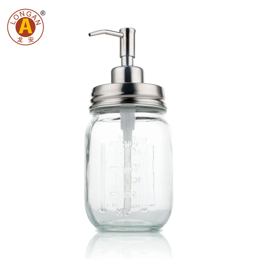 China Manufacturer Mason Jar  450ml Bulk Shampoo Glass Soap Liquid Dispenser Bottles with Stainless Steel Pumps