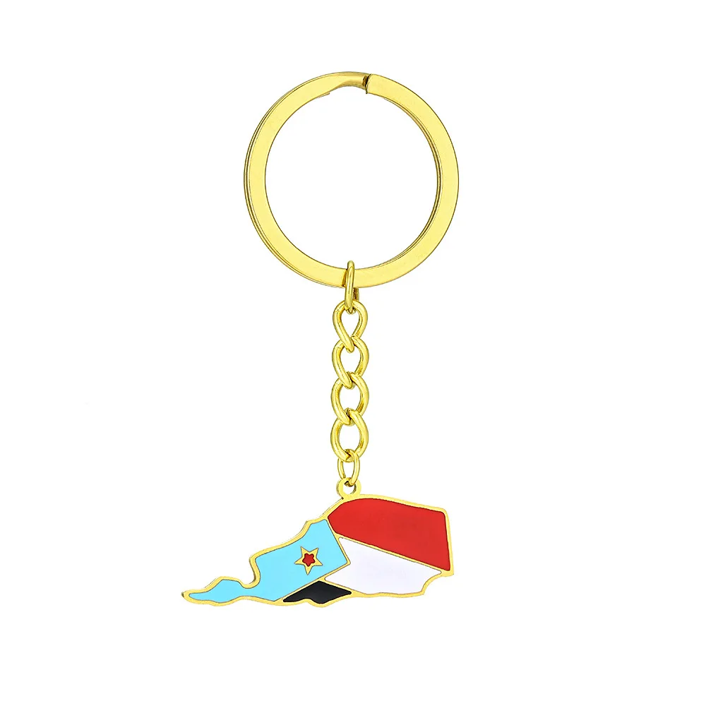 Vintage South Yemen map flag keychain decorated with androgynous style all-matching titanium steel accessories