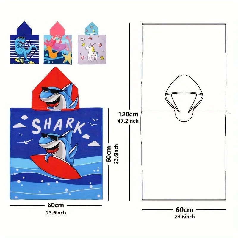 Hot fashion custom high quality cartoon print breathable comfortable microfiber children beach surfing hooded pongee bath towel