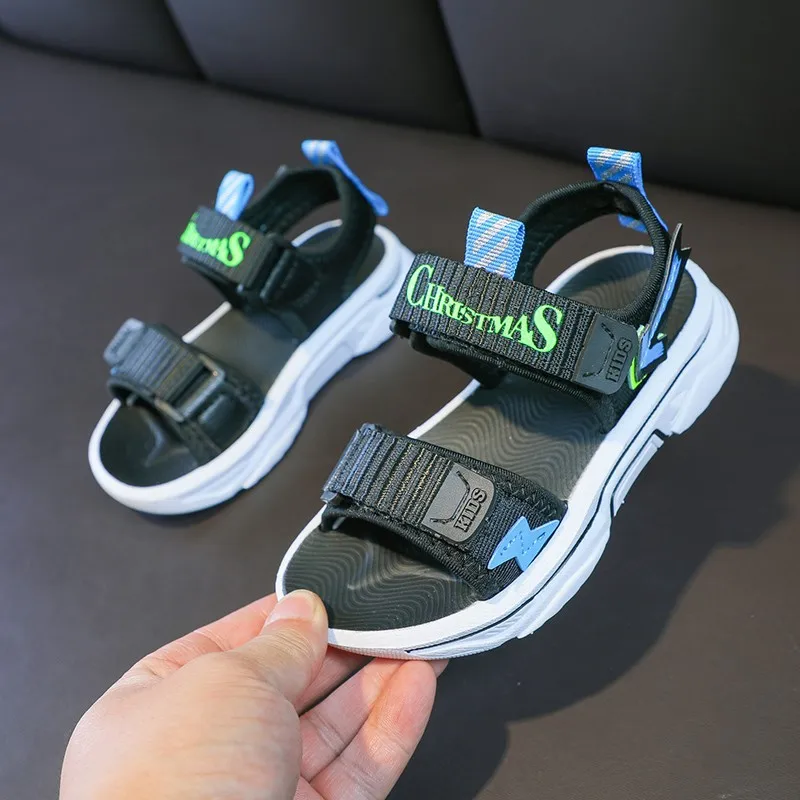 Kids casual open toe magic stick chunky heel sporty non slip outdoor sandals for