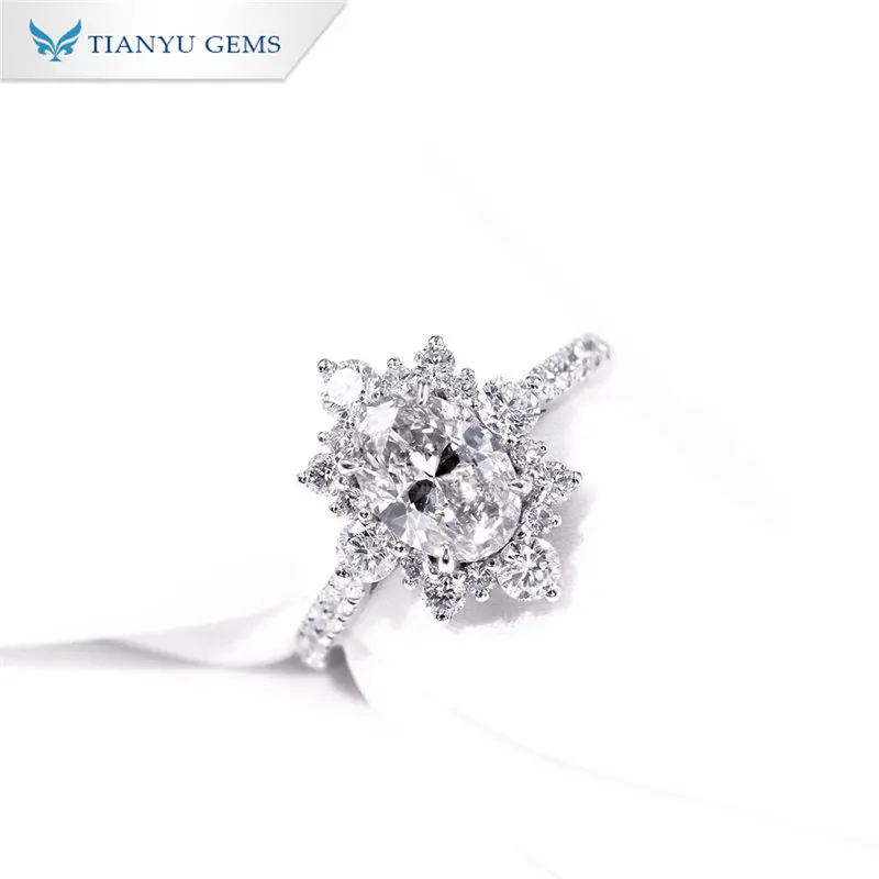Tianyu драгоценные камни под заказ 14k 18k обручальное кольцо anillo овальной резки лабораторные выращенные настоящие бриллианты cvd однотонные белые золотые обручальные кольца для женщин